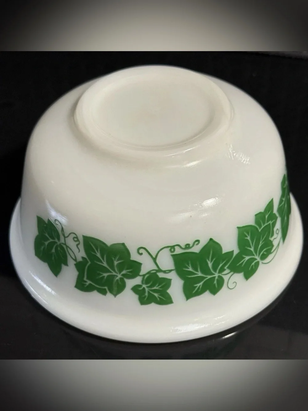 Vintage Hazel Atlas Milk Glass Green Ivy Mixing Bowls 6
